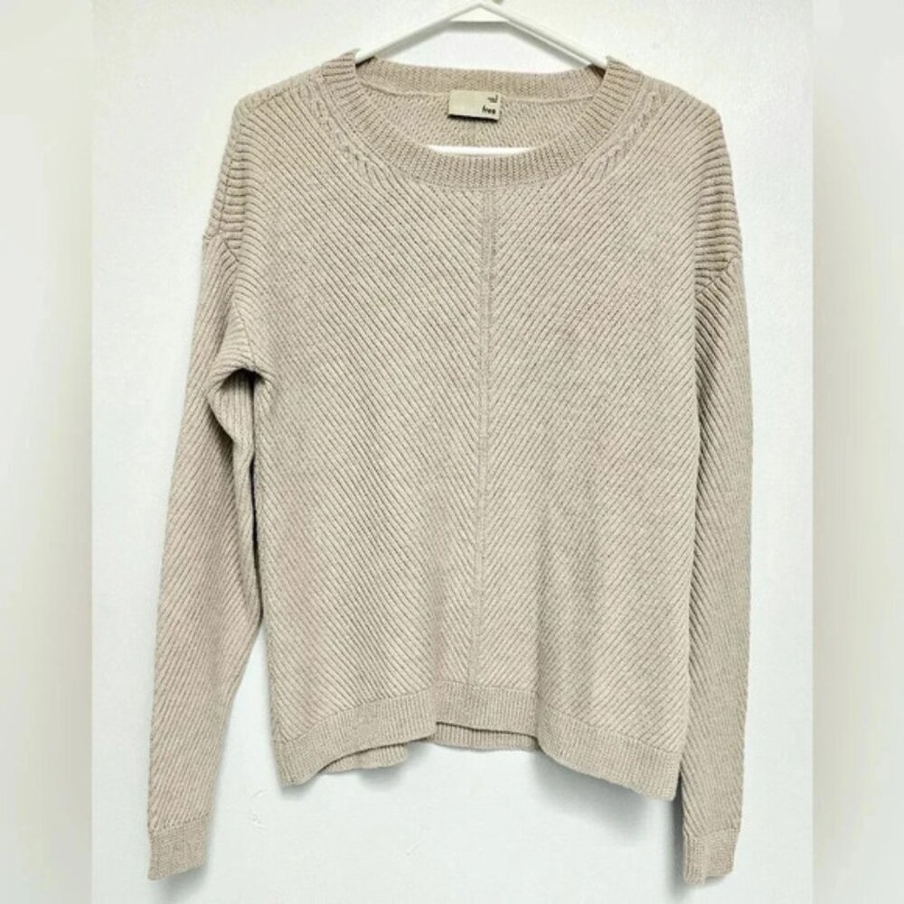 Wilfred Free Aritzia Soft Oat 100% Cashmere Sz  S Ribbed knit Pullover Sweater